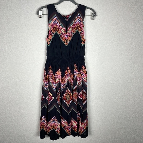 Tanvi Kedia Anthropologie Patchwork Embroidered Chevron Midi Boho Dress - Picture 7 of 16